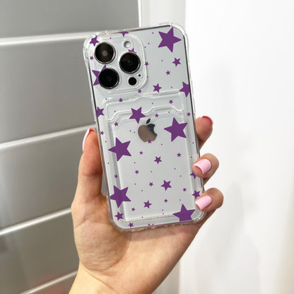 Rich Violet Star Clear Card Holder Phone Case for iPhone 17 16 15 14 13 12 11 11 Pro Max Mini 7 XR XS X Wallet Shockproof Phone Cover Custom