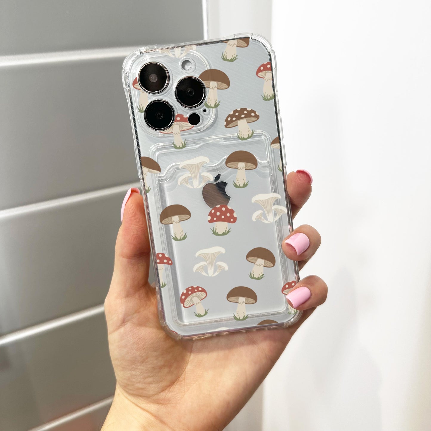 Mushroom Funky Card Holder Phone Case for iPhone 17 16 15 14 13 12 11 11 Pro Max Mini 7 8 XR XS X Wallet Shockproof Phone Cover Custom Name