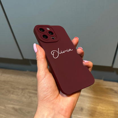 Burgundy Personalised White Cursive Name Phone Case for iPhone 17 16 15 14 13 12 11 11 Pro Max Mini 7 XR Shockproof Phone Cover Custom Name