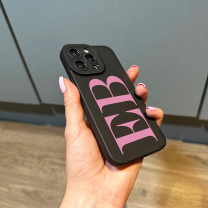 Personalised Large Pink Initial Black Phone Case for iPhone 17 16 15 14 13 12 11 11 Pro Max Mini 7 XR X Shockproof Cover Monogram Phone Case