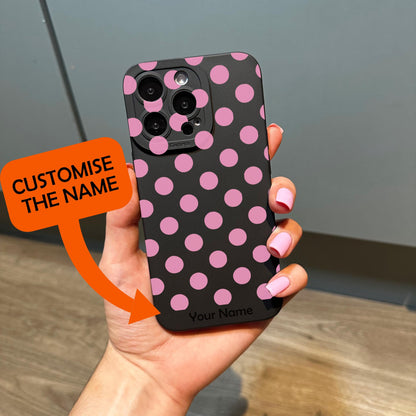 Pink Polka Dot Pattern Black Phone Case for iPhone 17 16 15 14 13 12 11 11 Pro Max Mini 7 8 XR XS X Shockproof Phone Cover Personalised Name