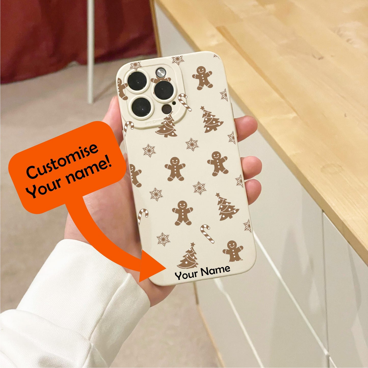 Christmas Tree Gingerbread Man Snowflake Beige Phone Case for iPhone 17 16 15 14 13 12 11 11 Pro Max Mini 7 8 SE XR X Shockproof Phone Cover