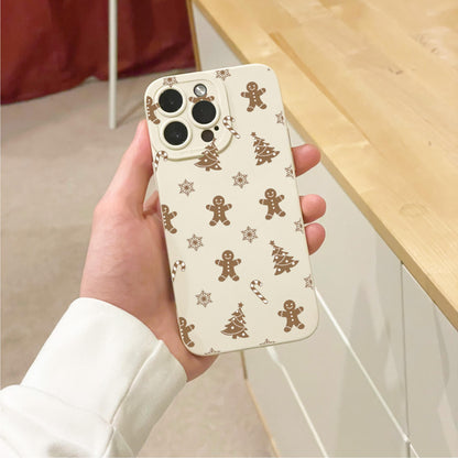 Christmas Tree Gingerbread Man Snowflake Beige Phone Case for iPhone 17 16 15 14 13 12 11 11 Pro Max Mini 7 8 SE XR X Shockproof Phone Cover