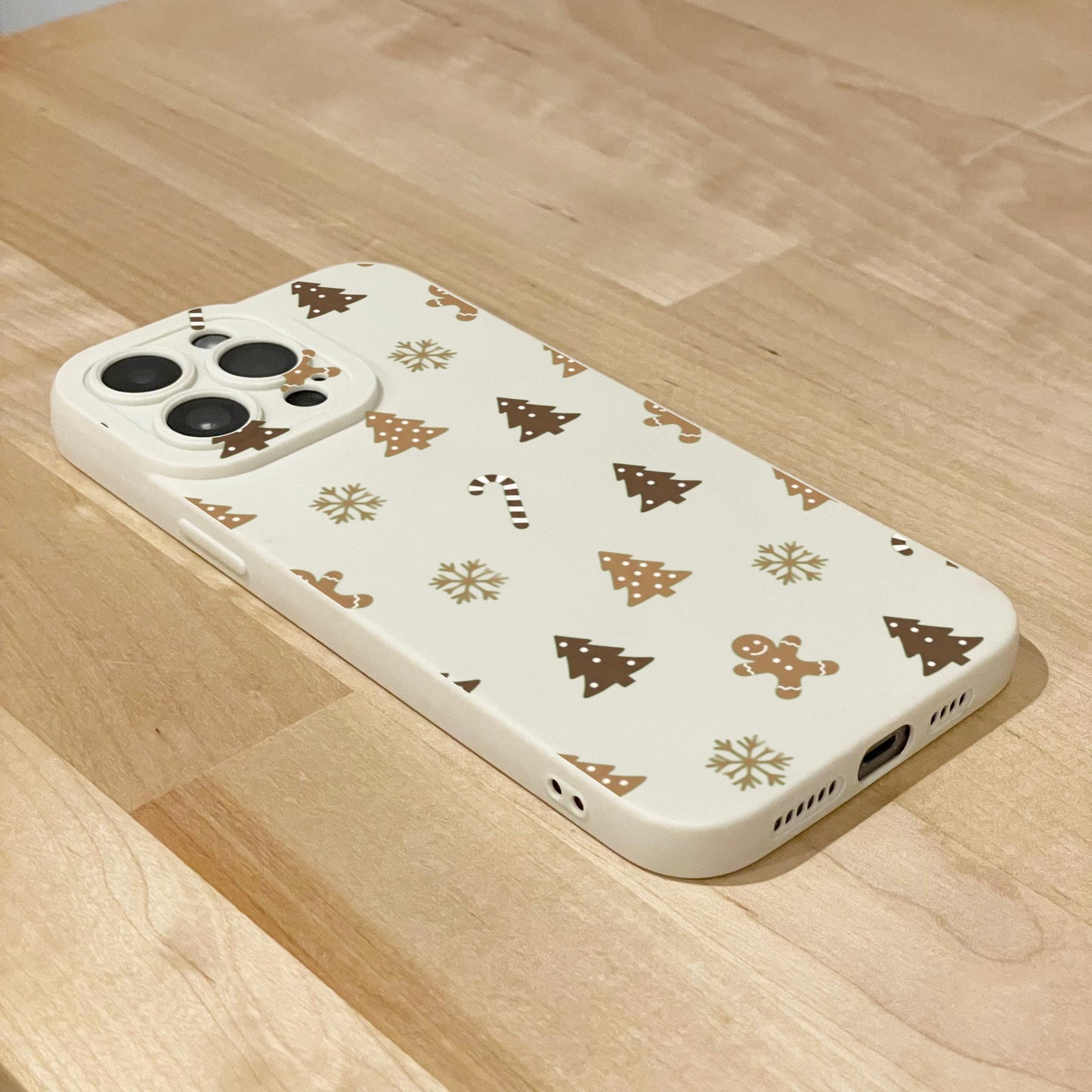 Christmas Tree Gingerbread Man Snowflake Beige Phone Case for iPhone 17 16 15 14 13 12 11 11 Pro Max Mini 7 8 SE XR X Shockproof Phone Cover