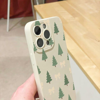 Christmas Tree and Bow Beige Phone Case for iPhone 17 16 15 14 13 12 11 11 Pro Max Mini 7 8 XR XS X Shockproof Phone Cover with Custom Name