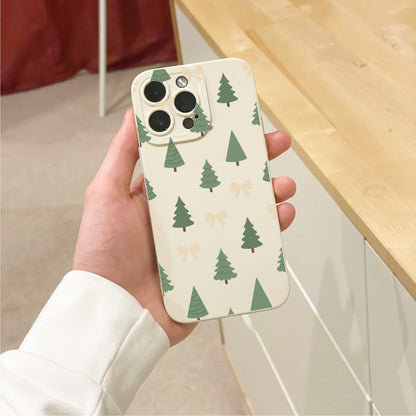 Christmas Tree and Bow Beige Phone Case for iPhone 17 16 15 14 13 12 11 11 Pro Max Mini 7 8 XR XS X Shockproof Phone Cover with Custom Name