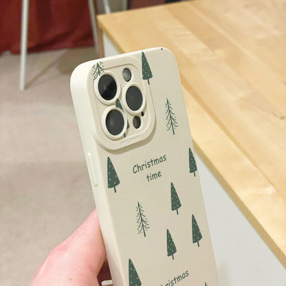 Christmas Tree Pattern Beige Phone Case for iPhone 17 16 15 14 13 12 11 11 Pro Max Mini 7 8 XR XS X Shockproof Phone Cover with Custom Name