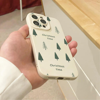 Christmas Tree Pattern Beige Phone Case for iPhone 17 16 15 14 13 12 11 11 Pro Max Mini 7 8 XR XS X Shockproof Phone Cover with Custom Name