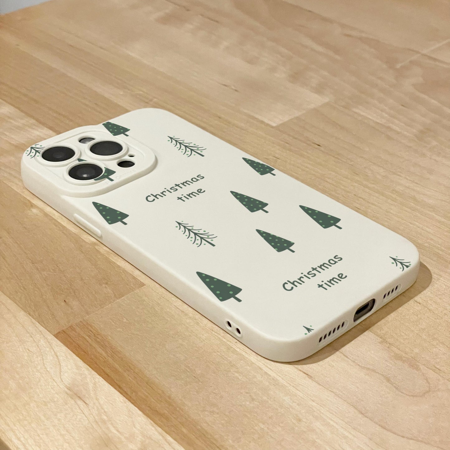 Christmas Tree Pattern Beige Phone Case for iPhone 17 16 15 14 13 12 11 11 Pro Max Mini 7 8 XR XS X Shockproof Phone Cover with Custom Name