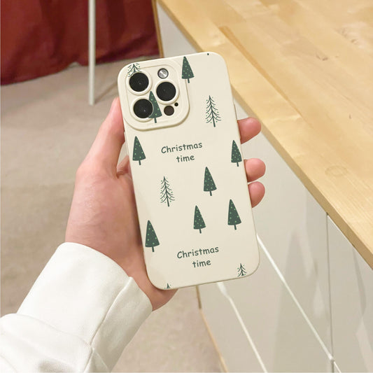 Christmas Tree Pattern Beige Phone Case for iPhone 17 16 15 14 13 12 11 11 Pro Max Mini 7 8 XR XS X Shockproof Phone Cover with Custom Name