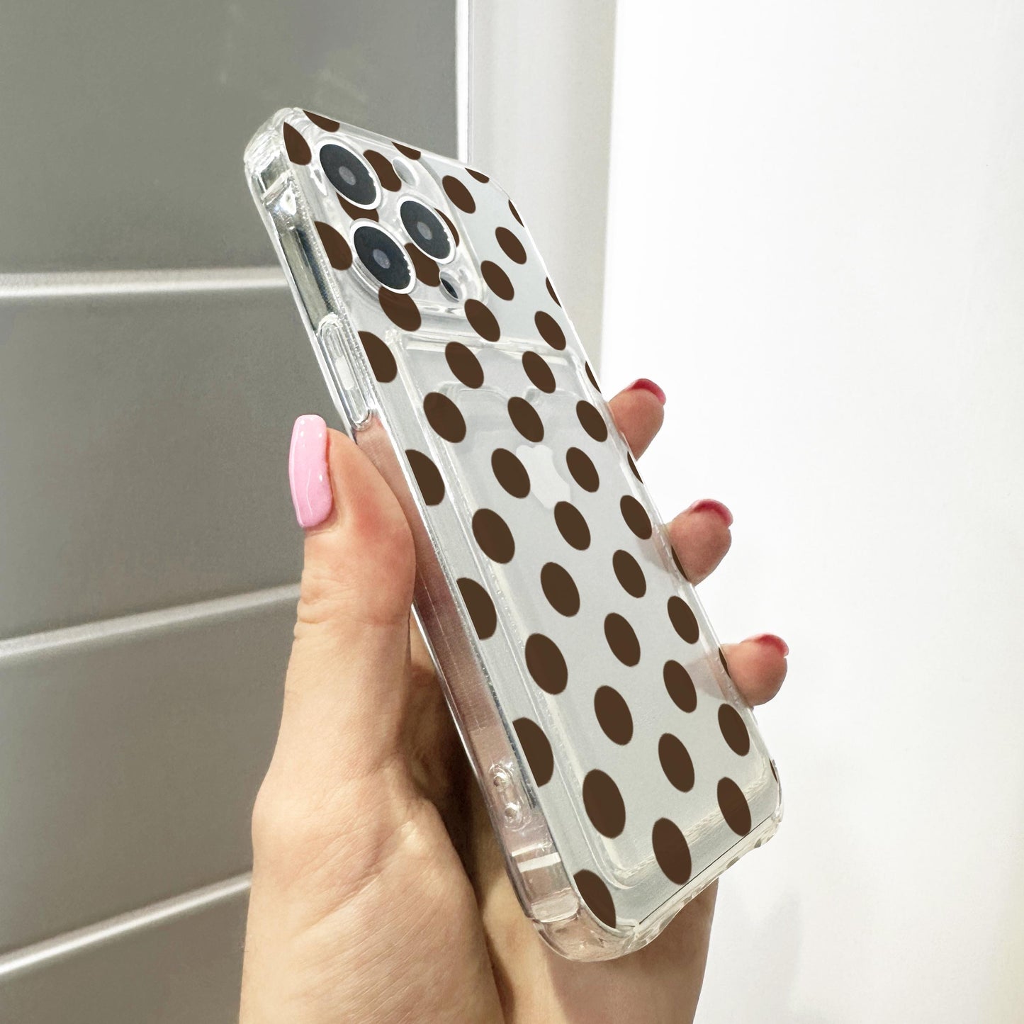 Brown Polka Dot Card Holder Phone Case for iPhone 17 16 15 14 13 12 11 11 Pro Max Mini 7 8 XR XS X Wallet Shockproof Phone Cover Custom Name
