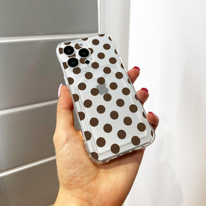 Brown Polka Dot Card Holder Phone Case for iPhone 17 16 15 14 13 12 11 11 Pro Max Mini 7 8 XR XS X Wallet Shockproof Phone Cover Custom Name