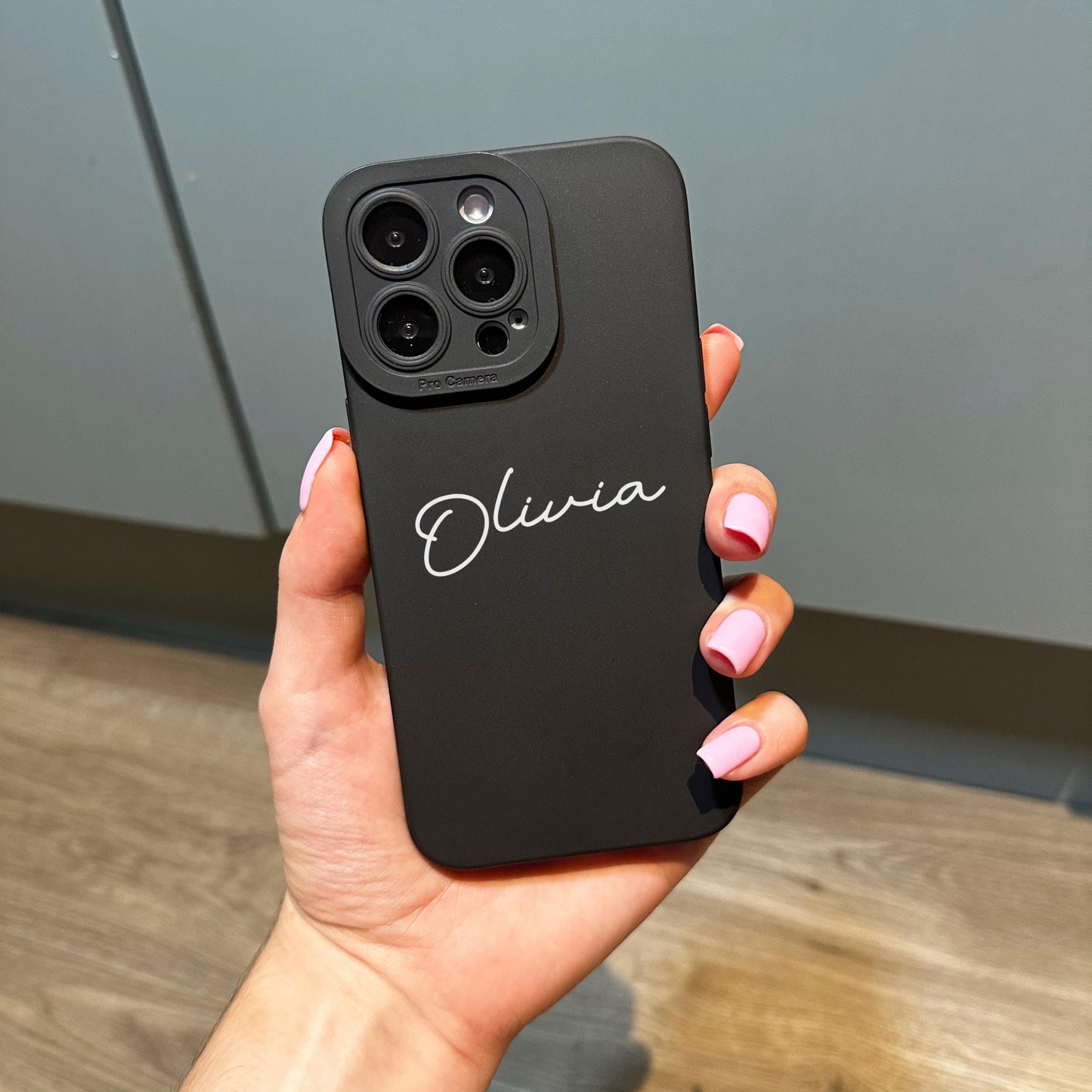 Black Personalised White Cursive Name Phone Case for iPhone 17 16 15 14 13 12 11 11 Pro Max Mini 7 8 XR X Shockproof Phone Cover Custom Name