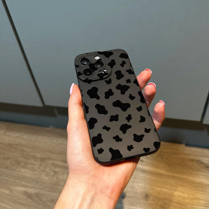 Black Cow Print Pattern Phone Case for iPhone 17 16 15 14 13 12 11 11 Pro Max Mini 7 8 XR XS X Shockproof Phone Cover with Customised Name