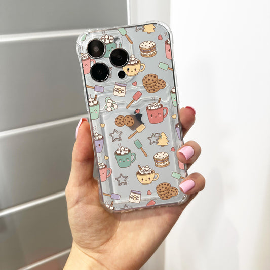 Christmas Kawaii Clear Card Holder Phone Case for iPhone 17 16 15 14 13 12 11 11 Pro Max Mini 7 8 XR X Wallet Shockproof Phone Cover Custom