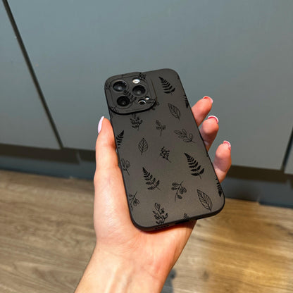 Black Nature Leaf Phone Case for iPhone 17 16 15 14 13 12 11 11 Pro Max Mini 7 8 XR XS X Shockproof Phone Cover with Customised Name