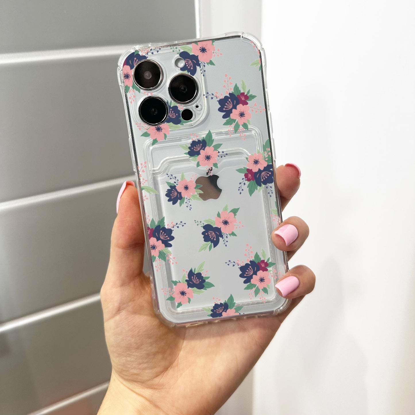 Pink Green Blue Floral Flower Card Holder Phone Case for iPhone 17 16 15 14 13 12 11 11 Pro Max Mini 7 8 XR X Wallet Shockproof Phone Cover