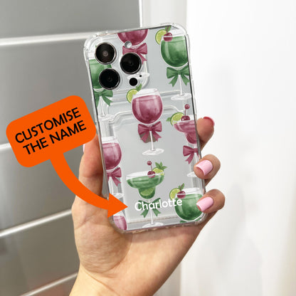 Cocktail Bow Green Burgundy Card Holder Phone Case for iPhone 17 16 15 14 13 12 11 11 Pro Max Mini 7 8 XR XS X Wallet Shockproof Phone Cover