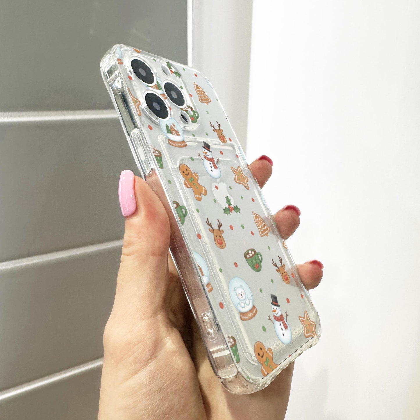 Christmas Gingerbread Snowman Reindeer Card Holder Phone Case for iPhone 17 16 15 14 13 12 11 11 Pro Max Mini Wallet Shockproof Phone Cover