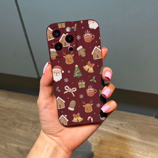 Christmas Tree Santa Burgundy Phone Case for iPhone 17 16 15 14 13 12 11 11 Pro Max Mini 7 8 XR XS X Shockproof Phone Cover with Custom Name