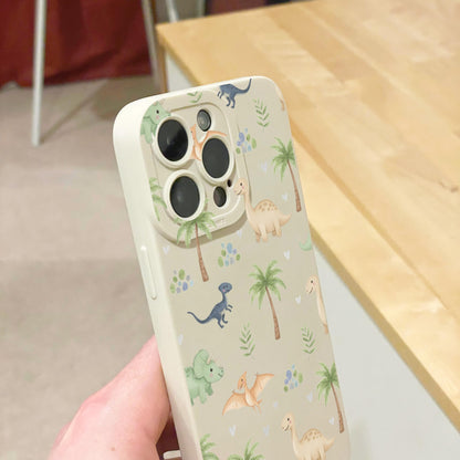 Watercolour Dinosaur Cartoon Beige Phone Case for iPhone 17 16 15 14 13 12 11 11 Pro Max Mini 7 8 XR XS X Shockproof Phone Cover Custom Name