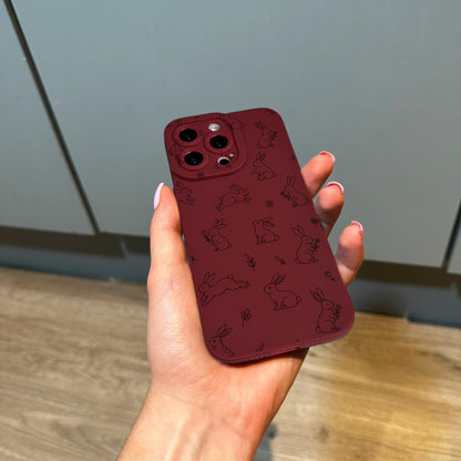 Black Bunny Floral Burgundy  Phone Case for iPhone 17 16 15 14 13 12 11 11 Pro Max Mini 7 8 XR XS X Shockproof Phone Cover with Custom Name