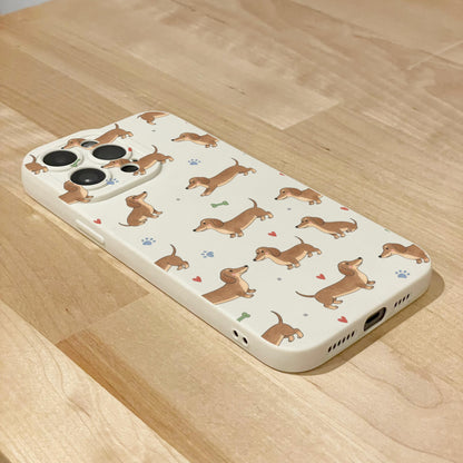 Sausage Dog Pattern Beige Phone Case for iPhone 17 16 15 14 13 12 11 11 Pro Max Mini 7 8 XR XS X Shockproof Phone Cover with Custom Name