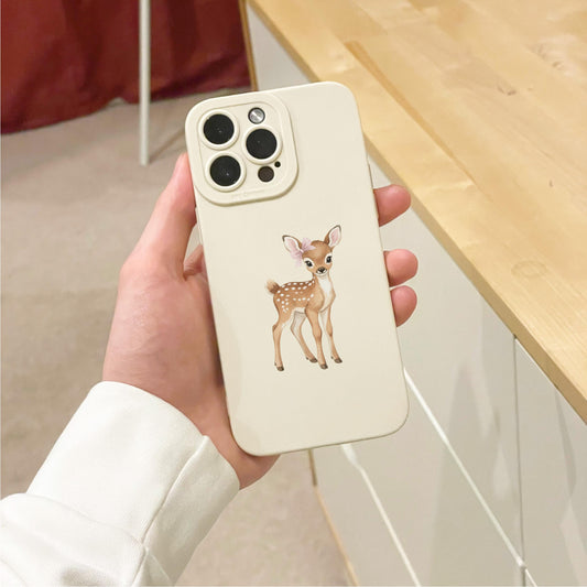 Cute Deer Bow Beige Phone Case for iPhone 17 16 15 14 13 12 11 11 Pro Max Mini 7 8 XR XS X Shockproof Phone Cover with Custom Name