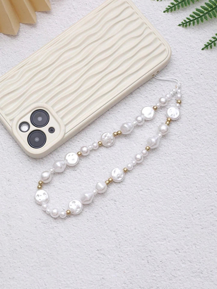 White Pearl Beaded Phone Charm Lanyard
