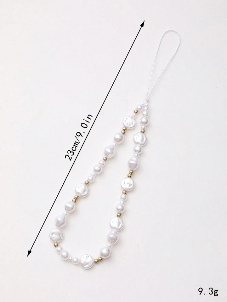 White Pearl Beaded Phone Charm Lanyard