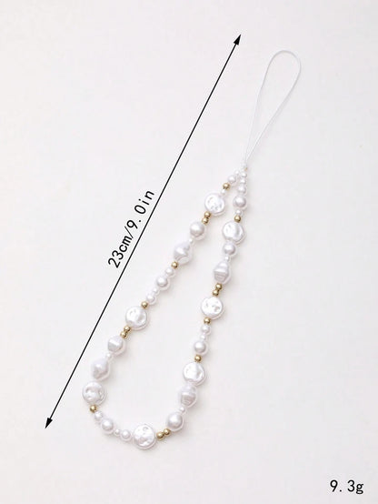 White Pearl Beaded Phone Charm Lanyard