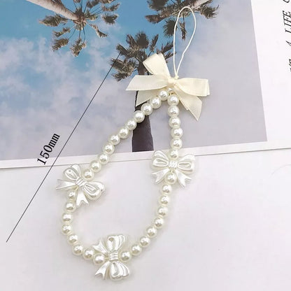 Pearl Bow Mobile Phone Strap Charm Wrist Hand Lanyard Phone Charm Hand Strap